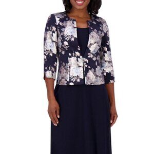 Jessica Howard Womens Floral Print Elbow Sleeves Jacket Navy Size 6 NWT